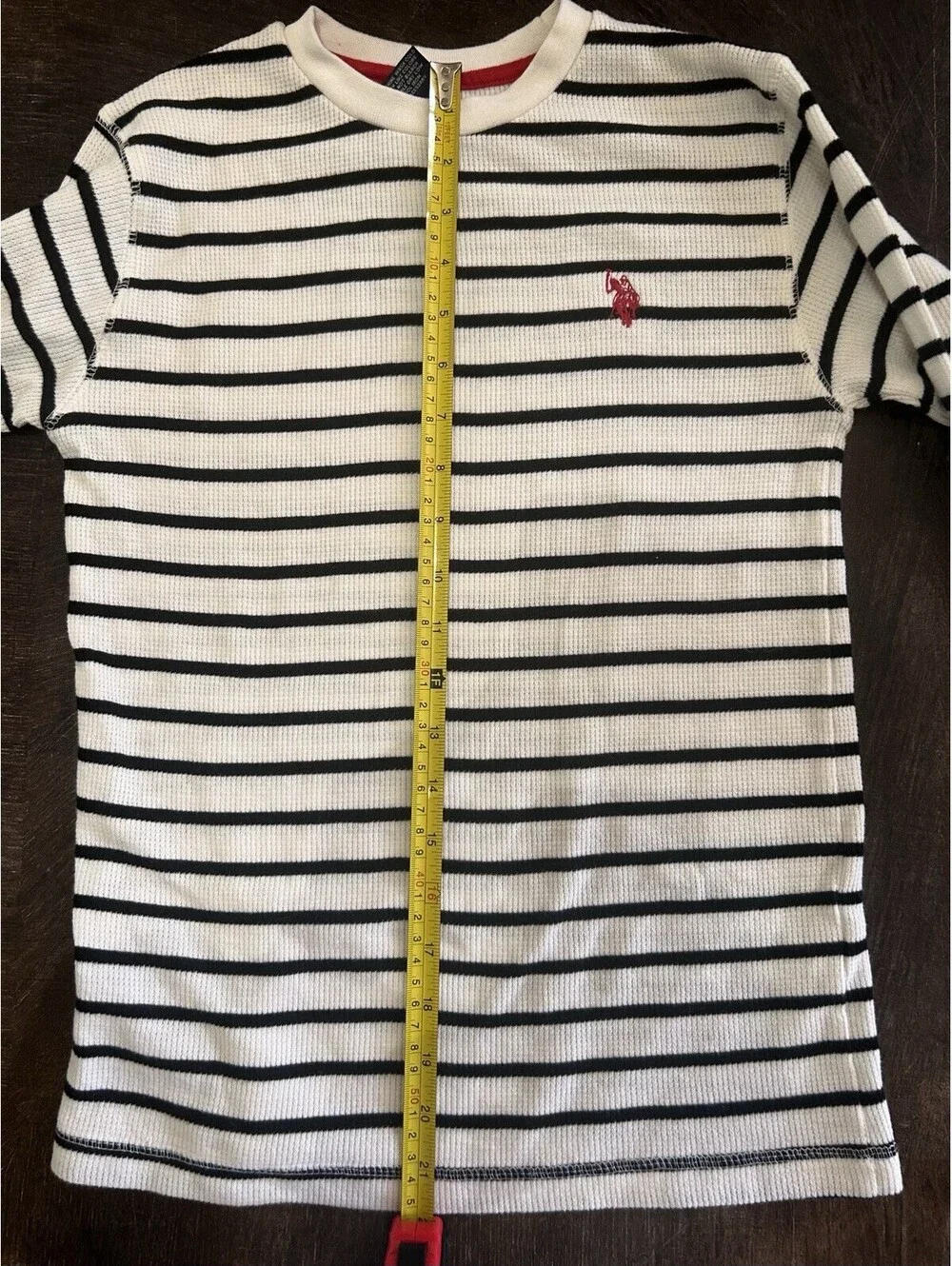POLO Ralph Lauren Big Boy’s Sz M 10/12 Striped Waffle Knit Tee Shirt Black Cream